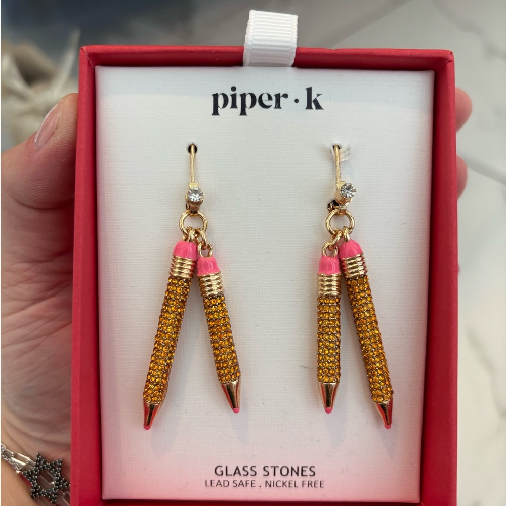 Piper Gold and Pink Dangle Earrings with Textured Design